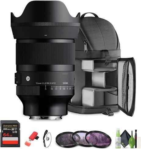 حزمة عدسة سيجما 35 ملم f/1.2 DG II Art Sony E (370965). العدسة المثالية للصور الاحترافية، وحفلات الزفاف، والمغامرات الداخلية والخارجية، والحياة البرية، والسفر، والسارفاري، واستخدام التصوير الفوتوغرافي + الملحقات in Kuwait