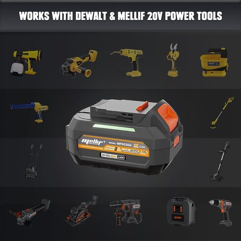 Mellif 20V 4.0 Battery & Fast Charger Kit, Compatible with DeWalt Power Tools, 10C / 40Amps, Replacement Li-Ion Battery with Smart Charging, Extreme Weather & Shock Resistant (Gray for Dewalt) in Saudi Arabia