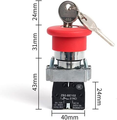 XB2BS142C Key Released 1N/C Red Emergency Stop Mushroom Push Button(1pcs) in Saudi Arabia