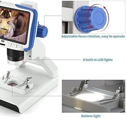 200X Digital Electron Microscope, 5" LCD Screen, 2MP Sensor, 8 LED Lights, Adjustable Stand for Soldering & Watch Repair in Kuwait