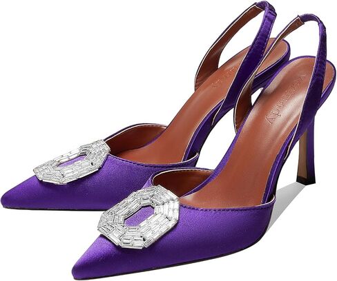 Vertundy المرأة حجر الراين Slingback مضخات أشار تو الساتان كريستال خنجر صندل كعب عالٍ حفل زفاف العروس مضخة فستان أحذية in Kuwait