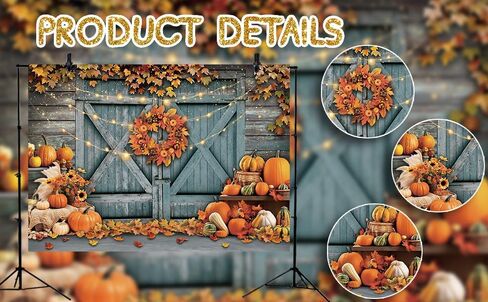 Fall Thanksgiving Backdrop Rustic Barn Door Autumn Pumpkin Harvest Photography Background Maple Leaves Garland Friendsgiving Family Party Decorations Photo Props (7x5FT) in Saudi Arabia