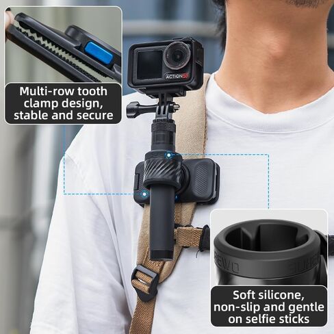 حامل عصا سيلفي مغناطيسي، حامل عصا سيلفي على ظهره قابل للتعديل 360 درجة متوافق مع Gopro 13/12/11/10، DJI Action 5 Pro/4/3، Insta360 X5/X4 والمزيد in Kuwait