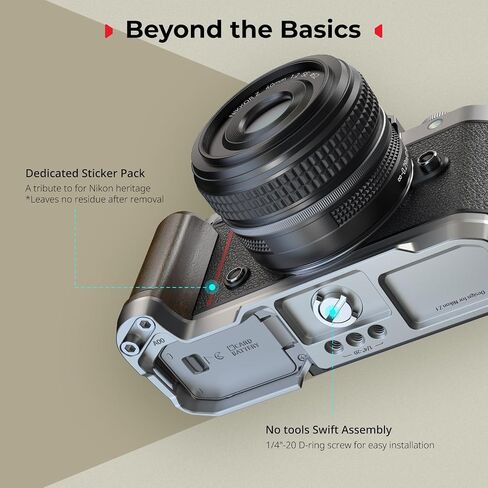 قبضة خشبية على شكل حرف L من SmallRig لكاميرا Nikon Z f مدمجة ولوحة سريعة التحرير لـ Arca وفتحة حزام المعصم، مقبض خشبي مريح مع 1/4"-20 فتحة ملولبة للحوامل الثلاثية (فضي) - 5707 in Saudi Arabia