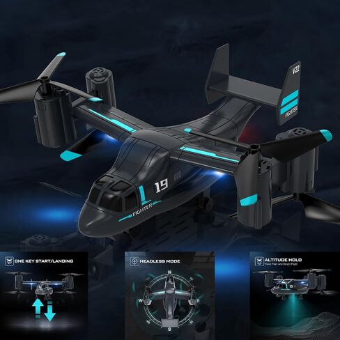 طائرة بدون طيار LM19 مع كاميرا عالية الدقة، طائرة هليكوبتر عسكرية RC V22 Osprey RC، 2.4G 4CH RC كوادكوبتر مع فيديو مباشر واي فاي، مفتاح واحد للإقلاع/الهبوط، RTF، طائرات بدون طيار FPV للبالغين، بطاريتان (720 بكسل) in Kuwait