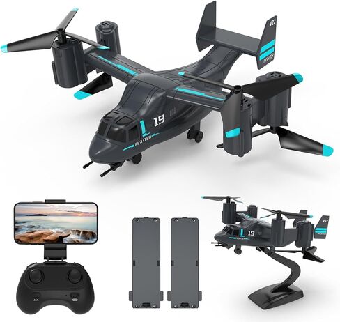طائرة بدون طيار LM19 مع كاميرا عالية الدقة، طائرة هليكوبتر عسكرية RC V22 Osprey RC، 2.4G 4CH RC كوادكوبتر مع فيديو مباشر واي فاي، مفتاح واحد للإقلاع/الهبوط، RTF، طائرات بدون طيار FPV للبالغين، بطاريتان (720 بكسل) in Kuwait