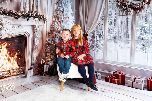 Christmas Fireplace Backdrop White Tree Background Room Set in Saudi Arabia