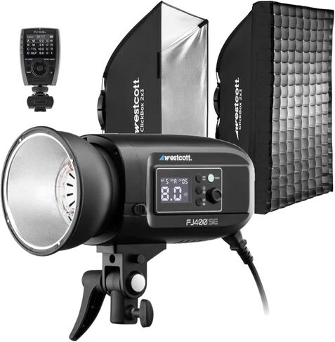 Westcott FJ400-SE Studio Strobe 400Ws Bundle with Flash Trigger, Adapter for E-Mount Cameras, Softbox, and Egg Crate Grid (4 Items) in Saudi Arabia