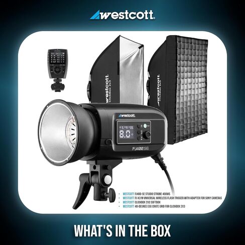Westcott FJ400-SE Studio Strobe 400Ws Bundle with Flash Trigger, Adapter for E-Mount Cameras, Softbox, and Egg Crate Grid (4 Items) in Saudi Arabia