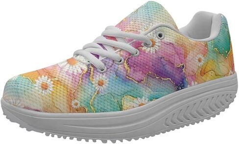 FOR U DESIGNS Vintage Floral Print Fitness Walking Sneaker Casual Women's Wedges Platform Shoes in Saudi Arabia