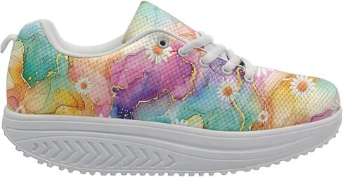 FOR U DESIGNS Vintage Floral Print Fitness Walking Sneaker Casual Women's Wedges Platform Shoes in Saudi Arabia