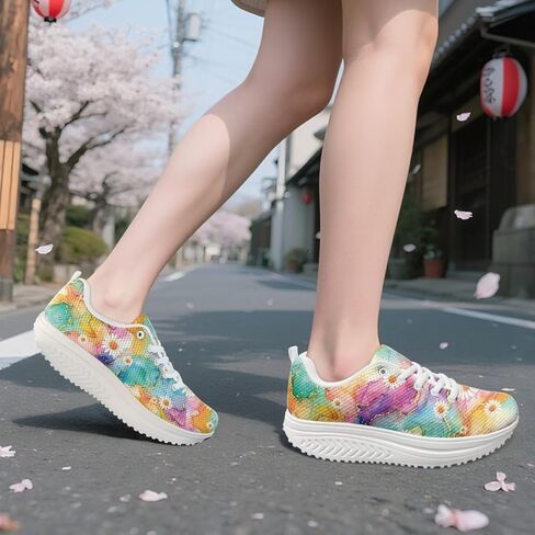 FOR U DESIGNS Vintage Floral Print Fitness Walking Sneaker Casual Women's Wedges Platform Shoes in Saudi Arabia