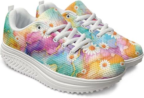 FOR U DESIGNS Vintage Floral Print Fitness Walking Sneaker Casual Women's Wedges Platform Shoes in Saudi Arabia