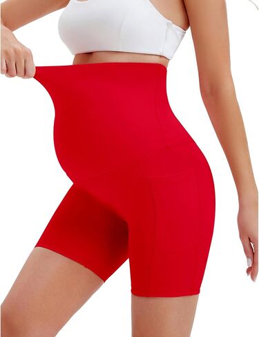 Women's 5" Maternity Yoga Shorts Over The Belly Pregnancy Workout Biker Under Dress Shorts with Pockets in Saudi Arabia