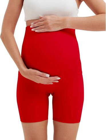 Women's 5" Maternity Yoga Shorts Over The Belly Pregnancy Workout Biker Under Dress Shorts with Pockets in Saudi Arabia