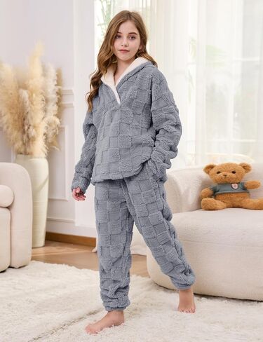 Lentta Girls Fleece Pants Sets Fuzzy 2 Piece Outfits Casual Warm Pullover Top Sweatshirt Sweatsuit with Pockets 5-14Y in Saudi Arabia