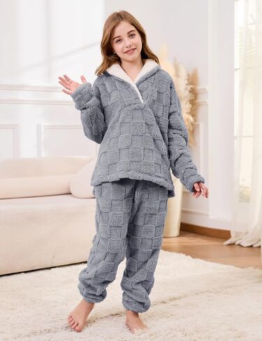 Lentta Girls Fleece Pants Sets Fuzzy 2 Piece Outfits Casual Warm Pullover Top Sweatshirt Sweatsuit with Pockets 5-14Y in Saudi Arabia