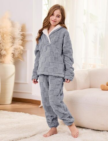 Lentta Girls Fleece Pants Sets Fuzzy 2 Piece Outfits Casual Warm Pullover Top Sweatshirt Sweatsuit with Pockets 5-14Y in Saudi Arabia