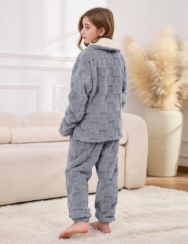 Lentta Girls Fleece Pants Sets Fuzzy 2 Piece Outfits Casual Warm Pullover Top Sweatshirt Sweatsuit with Pockets 5-14Y in Saudi Arabia