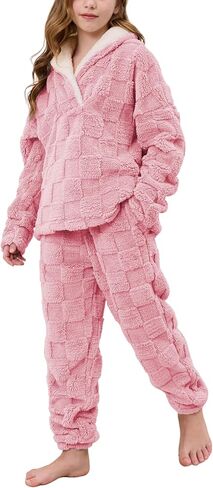Lentta Girls Fleece Pants Sets Fuzzy 2 Piece Outfits Casual Warm Pullover Top Sweatshirt Sweatsuit with Pockets 5-14Y in Saudi Arabia