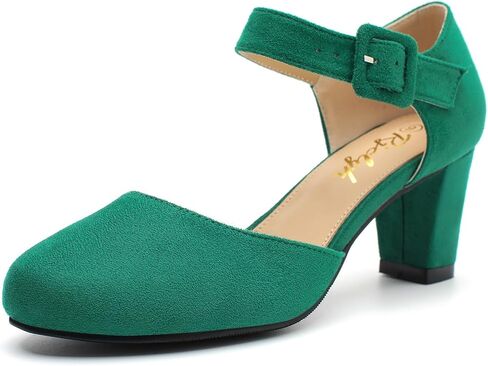 Women's Vintage Mary Janes Shoes Cutout Chunky Heels Closed Toe Ankle Strap Office Work Pumps Dress Shoes in Saudi Arabia
