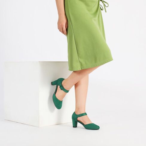 Women's Vintage Mary Janes Shoes Cutout Chunky Heels Closed Toe Ankle Strap Office Work Pumps Dress Shoes in Saudi Arabia