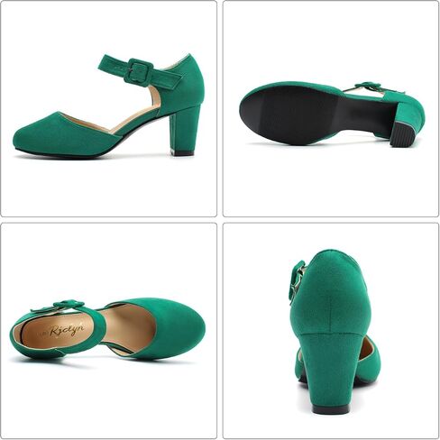 Women's Vintage Mary Janes Shoes Cutout Chunky Heels Closed Toe Ankle Strap Office Work Pumps Dress Shoes in Saudi Arabia