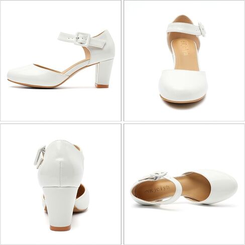 Women's Vintage Mary Janes Shoes Cutout Chunky Heels Closed Toe Ankle Strap Office Work Pumps Dress Shoes in Saudi Arabia