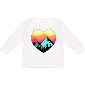 تي شيرت Inktastic Mountain Scene in Heart للتخييم والأطفال الصغار بأكمام طويلة in Kuwait