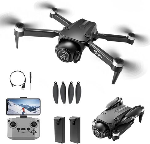 Drones with Camera Brushless Motor Drone for Adult Beginner HD Camera Optical Flow Positioning 150° Electrically Adjustable Foldable Gesture Photo Mini RC Quadcopter 2 Battery FPV Drones I5 Pro (Black) in Kuwait