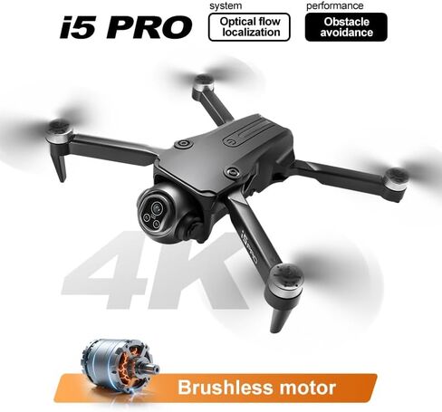 Drones with Camera Brushless Motor Drone for Adult Beginner HD Camera Optical Flow Positioning 150° Electrically Adjustable Foldable Gesture Photo Mini RC Quadcopter 2 Battery FPV Drones I5 Pro (Black) in Kuwait