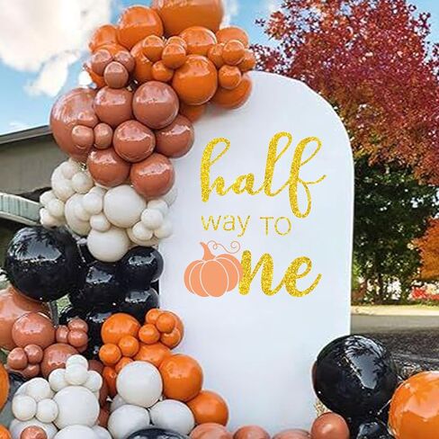 Pumpkin Half Way to One Decal - Pumpkin Baby 1/2 Birthday Party Decorations, Summerween Halloween Themes,Thanksgiving Gold Glitter Pumpkin Design,6 Month Birthday Decoration (Orange) in Saudi Arabia