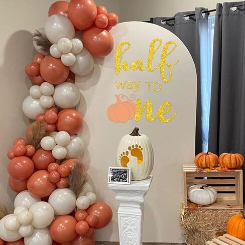 Pumpkin Half Way to One Decal - Pumpkin Baby 1/2 Birthday Party Decorations, Summerween Halloween Themes,Thanksgiving Gold Glitter Pumpkin Design,6 Month Birthday Decoration (Orange) in Saudi Arabia