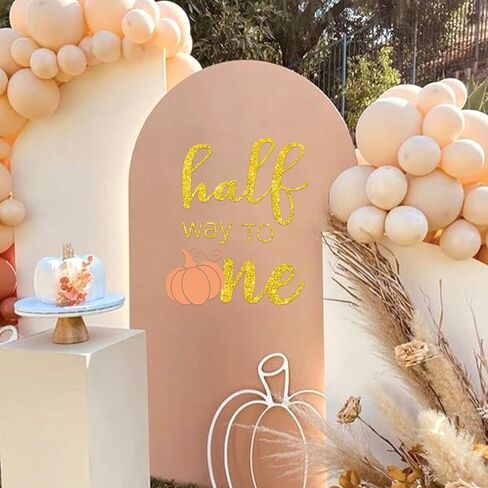 Pumpkin Half Way to One Decal - Pumpkin Baby 1/2 Birthday Party Decorations, Summerween Halloween Themes,Thanksgiving Gold Glitter Pumpkin Design,6 Month Birthday Decoration (Orange) in Saudi Arabia