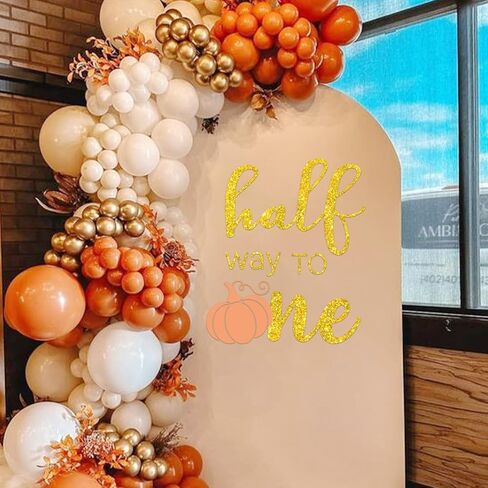Pumpkin Half Way to One Decal - Pumpkin Baby 1/2 Birthday Party Decorations, Summerween Halloween Themes,Thanksgiving Gold Glitter Pumpkin Design,6 Month Birthday Decoration (Orange) in Saudi Arabia