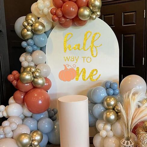 Pumpkin Half Way to One Decal - Pumpkin Baby 1/2 Birthday Party Decorations, Summerween Halloween Themes,Thanksgiving Gold Glitter Pumpkin Design,6 Month Birthday Decoration (Orange) in Saudi Arabia