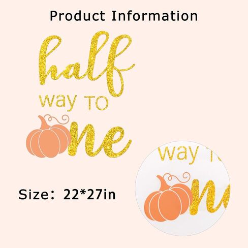 Pumpkin Half Way to One Decal - Pumpkin Baby 1/2 Birthday Party Decorations, Summerween Halloween Themes,Thanksgiving Gold Glitter Pumpkin Design,6 Month Birthday Decoration (Orange) in Saudi Arabia