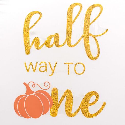 Pumpkin Half Way to One Decal - Pumpkin Baby 1/2 Birthday Party Decorations, Summerween Halloween Themes,Thanksgiving Gold Glitter Pumpkin Design,6 Month Birthday Decoration (Orange) in Saudi Arabia