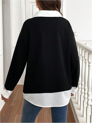 MakeMeChic Women's Fall Maternity Sweatshirt Long Sleeve Collared 2 in 1 Pregnancy Pullovers Tops in Saudi Arabia