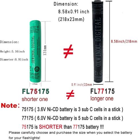 77175 بطارية OXWINOU الرقمية 6.0 فولت Ni-Cd 1800 مللي أمبير متوافقة مع Streamlight SL-20XLED SL-20XP-LED UltraStinger Superstinger SL20L SL-20LP بطارية مصباح يدوي (حزمة واحدة) in Kuwait