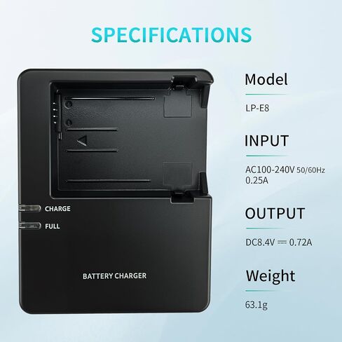 LP-E8 Charger for Canon LC-E8 Battery EOS Rebel T3i, T2i, T4i, T5i, 550D, 600D, 650D, 700D DSLR Digital Cameras Power in Saudi Arabia