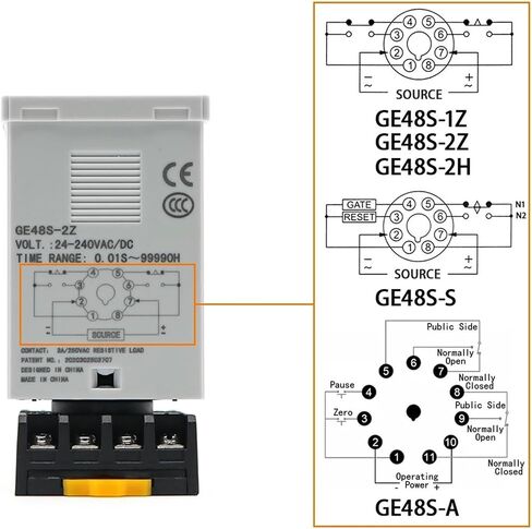 سلسلة DC AC 24V 220V 240V 380V مرحل الوقت الرقمي الذكي القابل للبرمجة بدقة 0.01S-99990h مع قاعدة المقبس (GE48S-2Z 24-240V) in Saudi Arabia