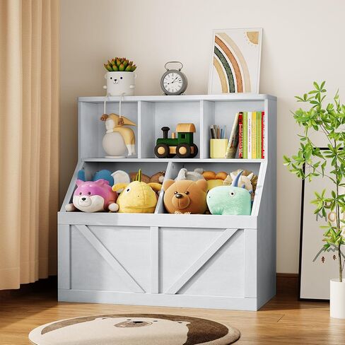 Kids Bookshelf and Toy Storage, Toy Storage Organizer, Toy Organizer with Storage Cabinet and Toy Shelf, Toddler Book Shelf for Kids Rooms, Playroom, Bedroom, Nursery, Daycare, Living Room, White in Saudi Arabia