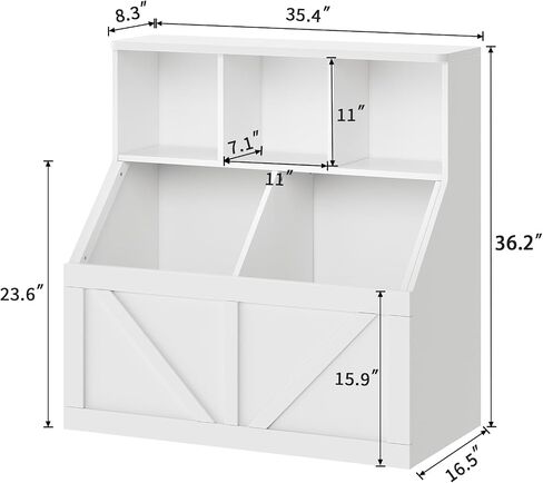 Kids Bookshelf and Toy Storage, Toy Storage Organizer, Toy Organizer with Storage Cabinet and Toy Shelf, Toddler Book Shelf for Kids Rooms, Playroom, Bedroom, Nursery, Daycare, Living Room, White in Kuwait