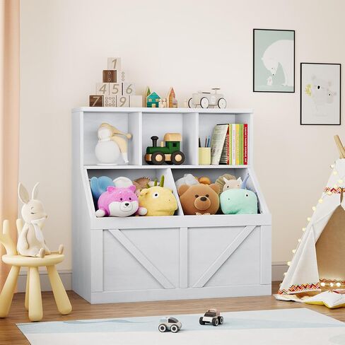 Kids Bookshelf and Toy Storage, Toy Storage Organizer, Toy Organizer with Storage Cabinet and Toy Shelf, Toddler Book Shelf for Kids Rooms, Playroom, Bedroom, Nursery, Daycare, Living Room, White in Saudi Arabia