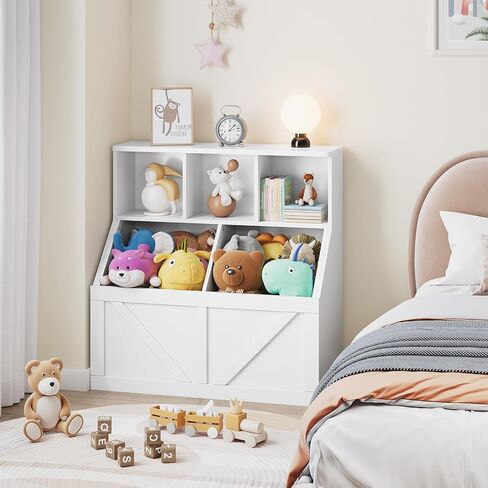 Kids Bookshelf and Toy Storage, Toy Storage Organizer, Toy Organizer with Storage Cabinet and Toy Shelf, Toddler Book Shelf for Kids Rooms, Playroom, Bedroom, Nursery, Daycare, Living Room, White in Kuwait