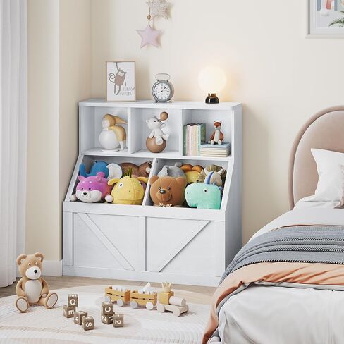 Kids Bookshelf and Toy Storage, Toy Storage Organizer, Toy Organizer with Storage Cabinet and Toy Shelf, Toddler Book Shelf for Kids Rooms, Playroom, Bedroom, Nursery, Daycare, Living Room, White in Saudi Arabia