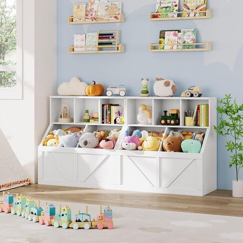Kids Bookshelf and Toy Storage, Toy Storage Organizer, Toy Organizer with Storage Cabinet and Toy Shelf, Toddler Book Shelf for Kids Rooms, Playroom, Bedroom, Nursery, Daycare, Living Room, White in Kuwait