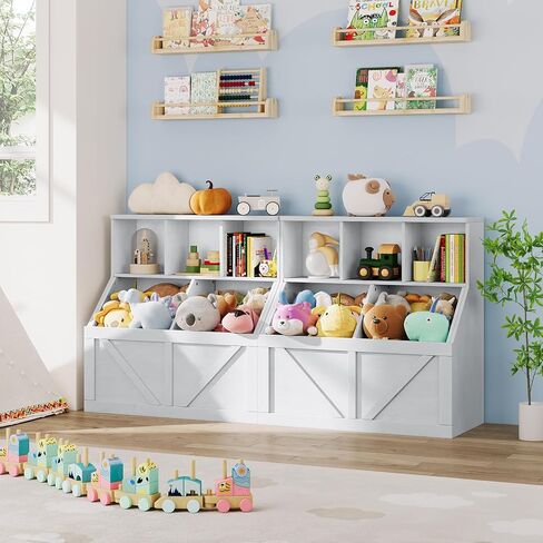 Kids Bookshelf and Toy Storage, Toy Storage Organizer, Toy Organizer with Storage Cabinet and Toy Shelf, Toddler Book Shelf for Kids Rooms, Playroom, Bedroom, Nursery, Daycare, Living Room, White in Saudi Arabia