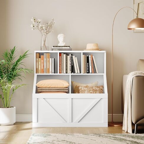 Kids Bookshelf and Toy Storage, Toy Storage Organizer, Toy Organizer with Storage Cabinet and Toy Shelf, Toddler Book Shelf for Kids Rooms, Playroom, Bedroom, Nursery, Daycare, Living Room, White in Kuwait